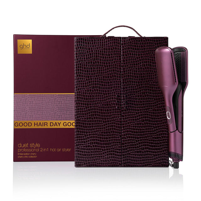 GHD Duet Style Hot Air Styler in Cherry with Sleek Talker and Paddle Brush
